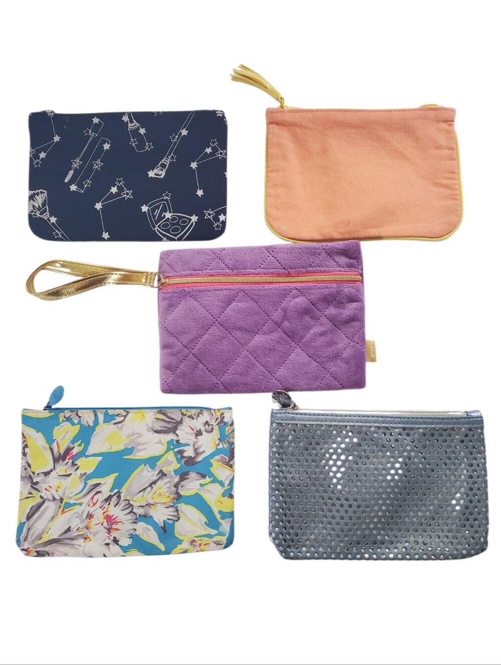 IPSY Bags Set of 5 Assorted Cosmetic Bags Constellation Peach Velvet Floral